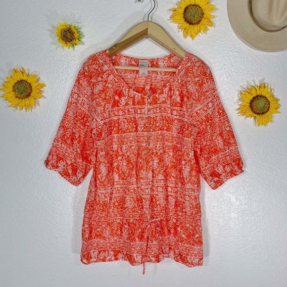 Just My Size Tops - Just My Size Floral Golden Metal Button Peasant Blouse Plus Size 1X Women’s